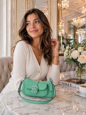 COACH ASHTON MINI SHOULDER BAG SILVER HARDWARE MINT GREEN SUEDE LEATHER NWT BOX